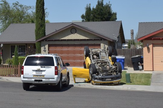 Suspected car thief, cornered in neighborhood, rams Kings deputy patrol vehicle This was the scene at a neighborhood in Hanford this morning (July 13) when a suspect drove his car into a Kings County Sheriff's vehicle. The suspect was arrested for assault with a deadly weapon.